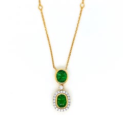 3.69 Carat Tsavorite Round Diamond Yellow Gold Necklace