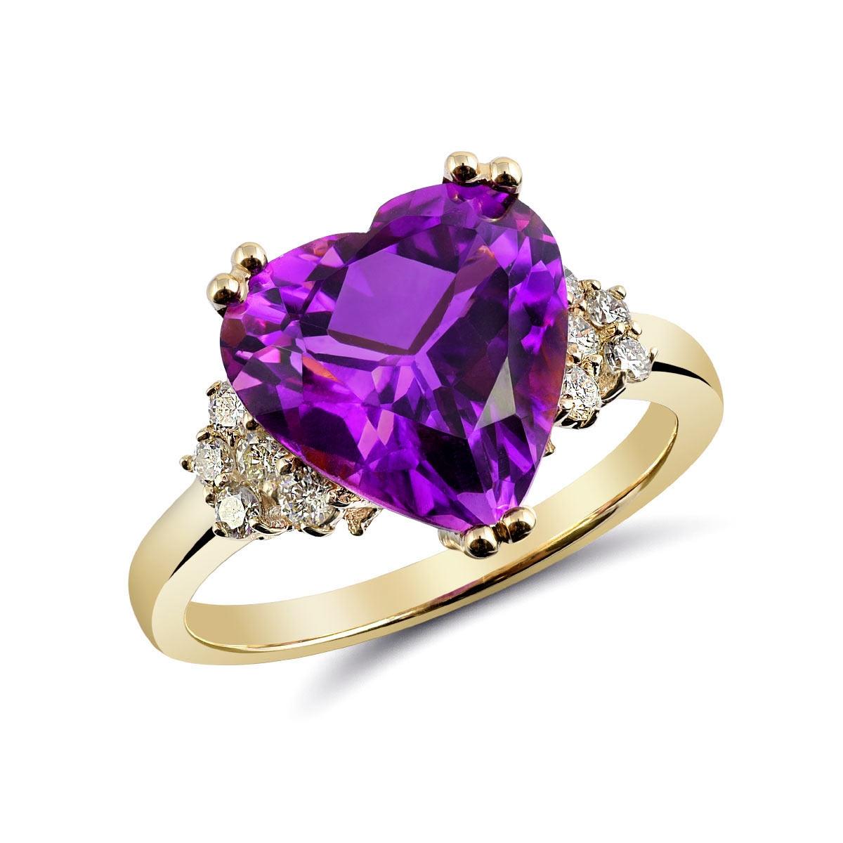 3.69 Carats Amethyst Diamonds set in 14K Yellow Gold Ring In New Condition For Sale In Los Angeles, CA