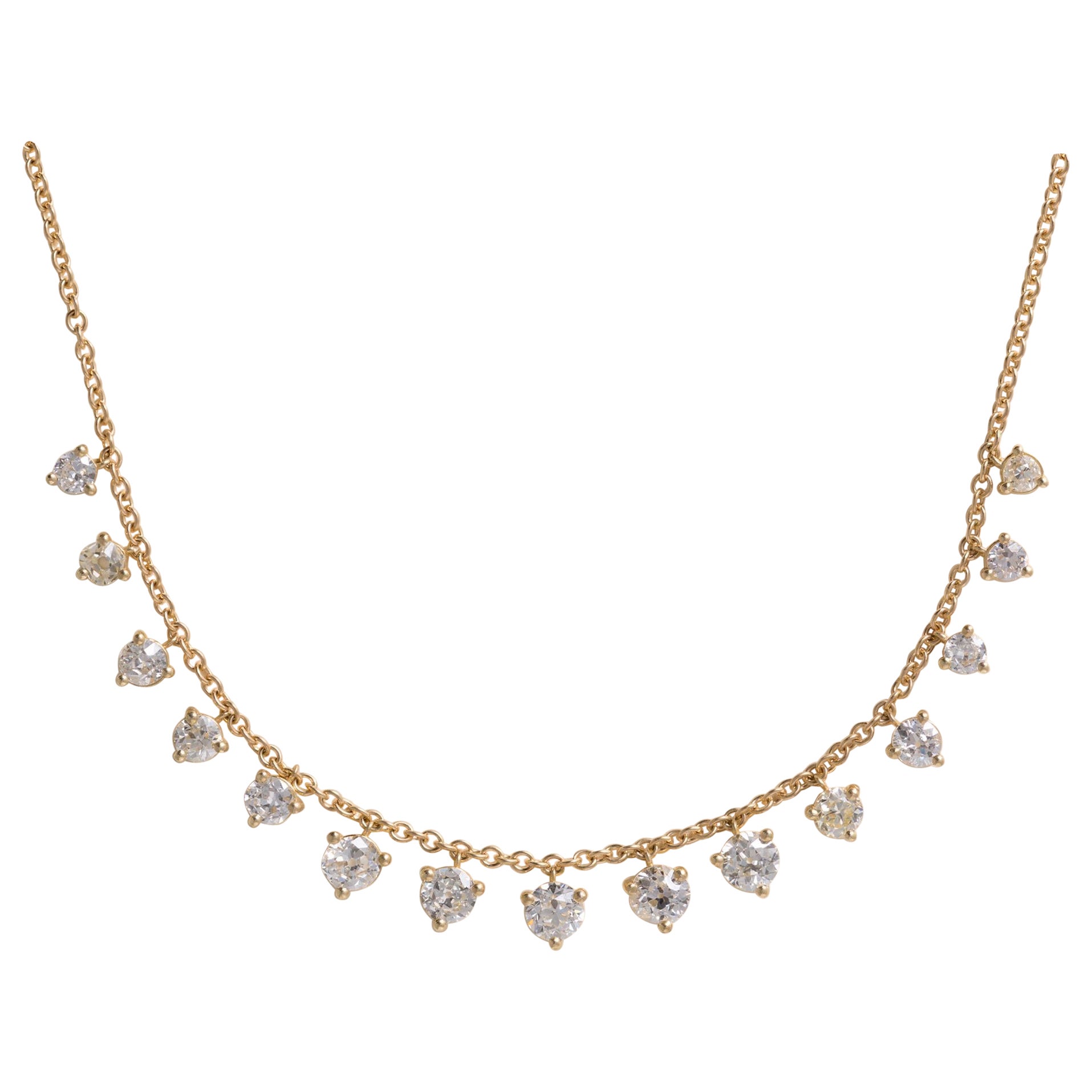 Collana Riviere 18K con diamanti europei e taglio Old Mine da 3,69 carati in vendita