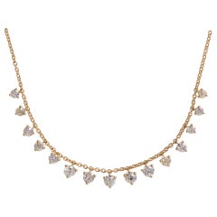 3.69 Carats Old European and Old Mine Cut Diamond Dangle Riviere 18K Necklace