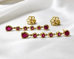 3.69 Carats Ruby & 18K Gold Drop Bezel Set Earrings Nancy Phillips Fine Jewelry