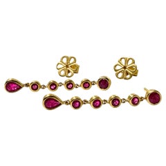 3.69 Carats Ruby & 18K Gold Drop Bezel Set Earrings Nancy Phillips Fine Jewelry