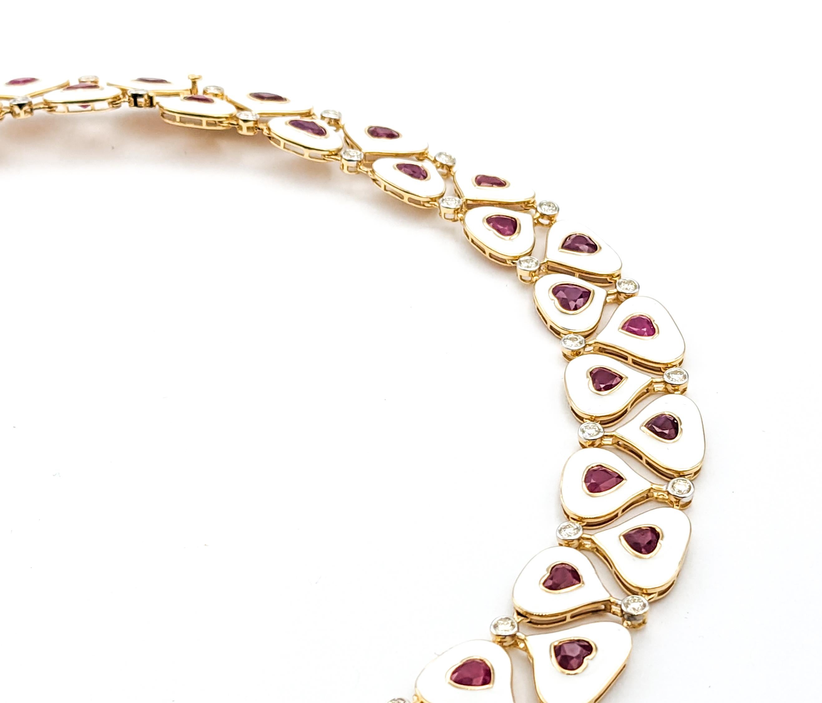 36.93ctw Hand White Enameled Burmese Rubies & 4.11ctw Diamonds Necklace In Yello For Sale 2