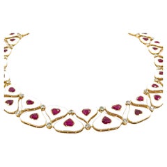 36,93ctw Hand weiß emaillierte burmesische Rubine & 4,11ctw Diamanten Halskette in Yello