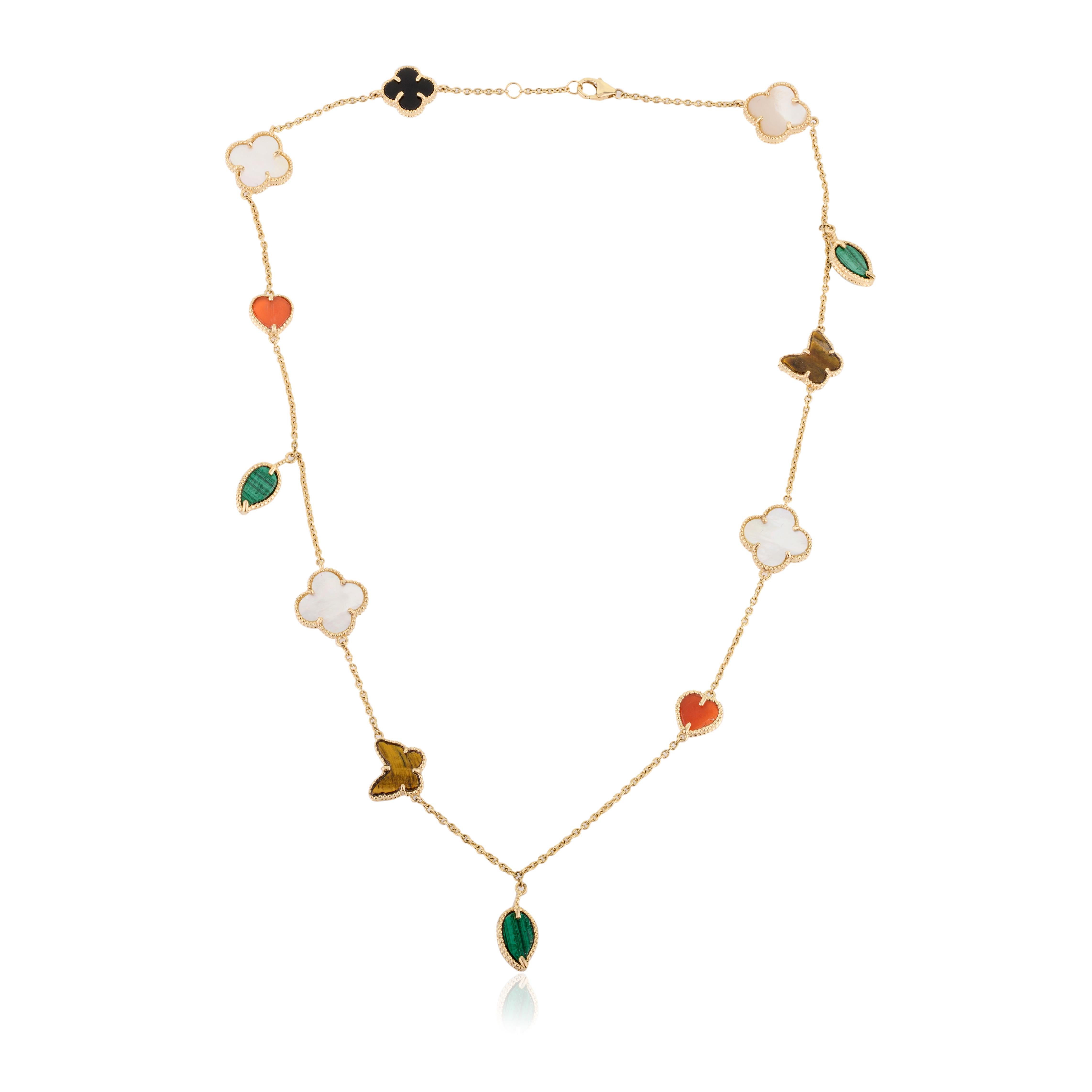 Einzigartige 36,97 CTW Edelstein Lucky Charms Halskette für Mama in 18k Gelbgold (Modernistisch)