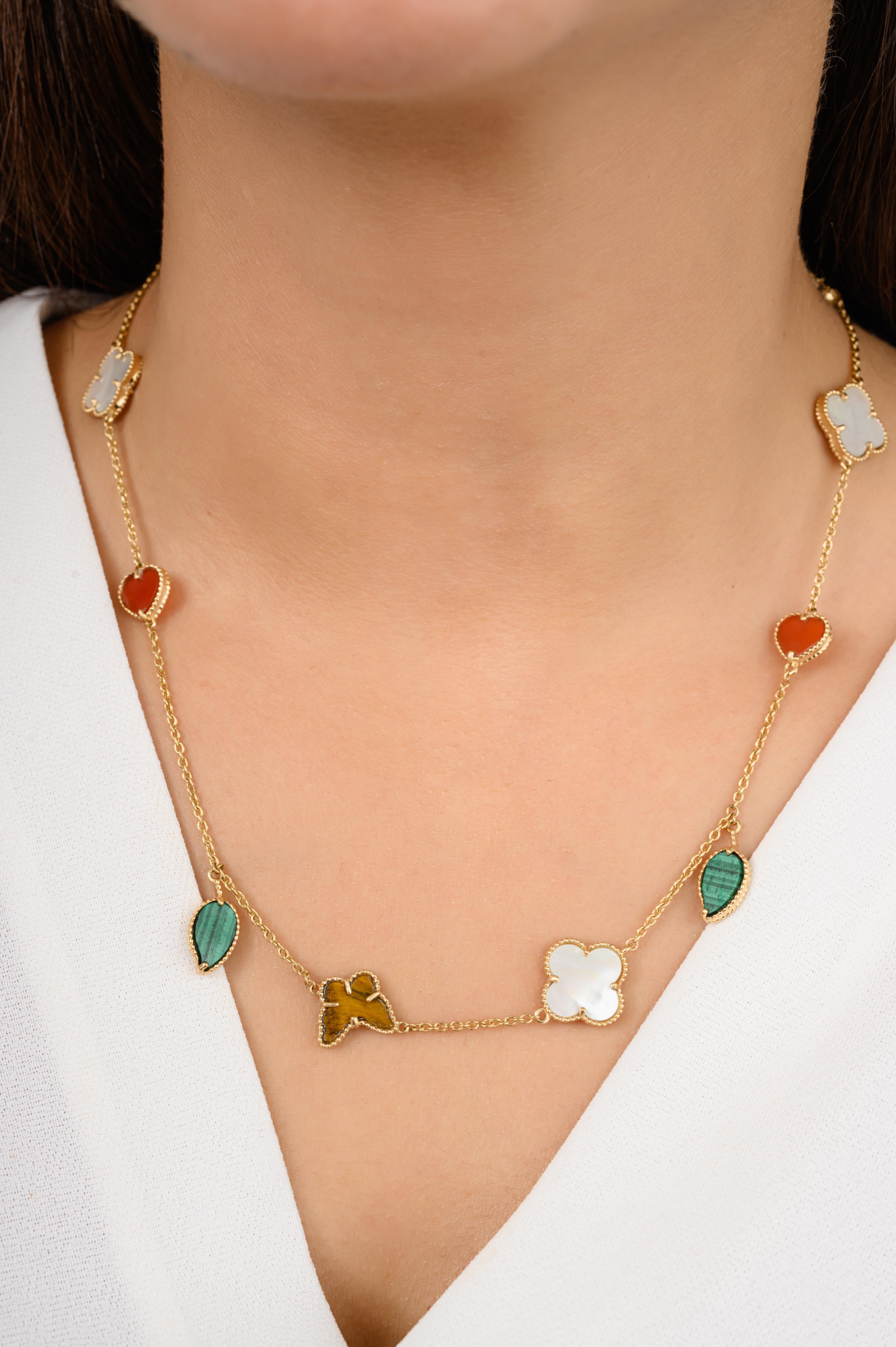 Einzigartige 36,97 CTW Edelstein Lucky Charms Halskette für Mama in 18k Gelbgold (Gemischter Schliff)