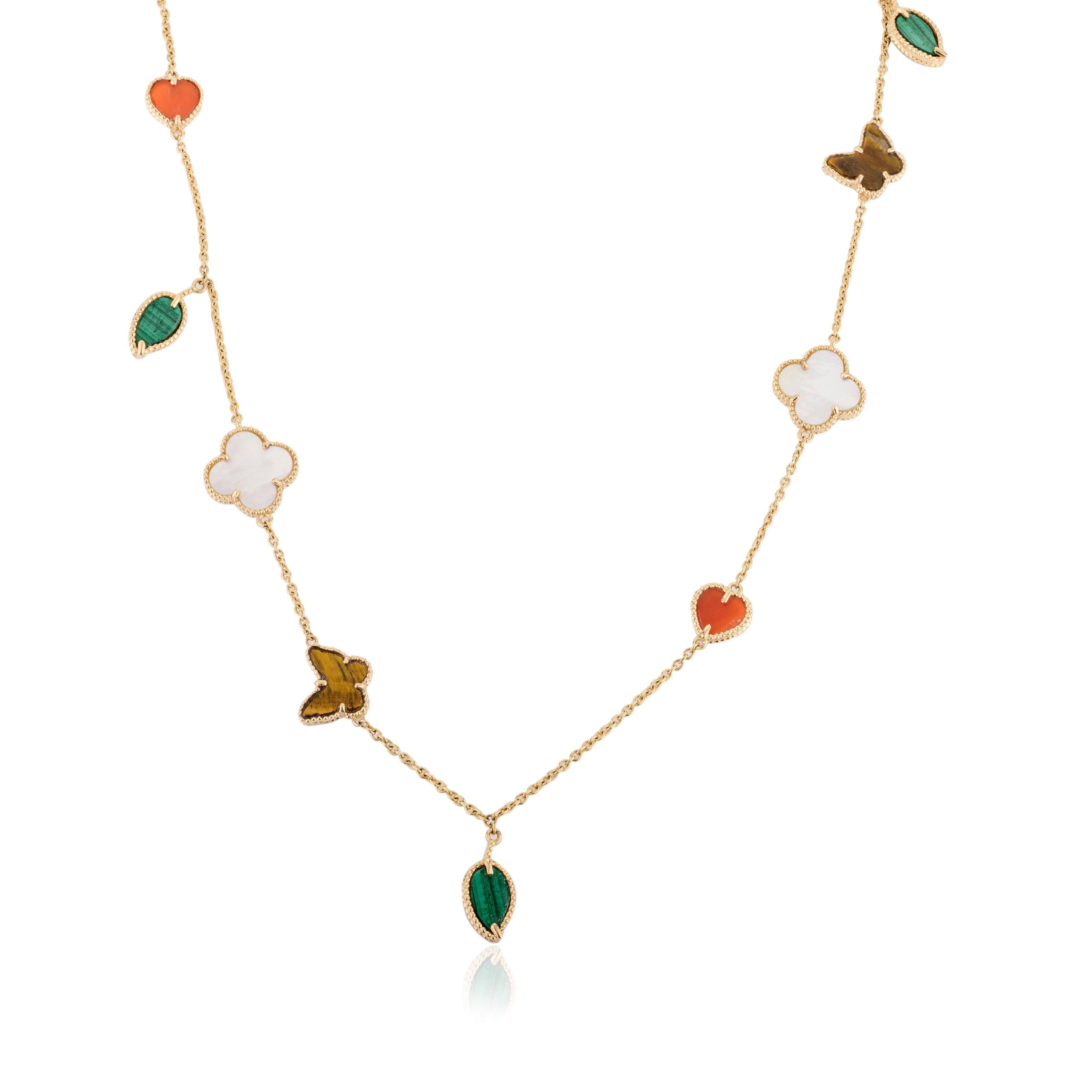 Einzigartige 36,97 CTW Edelstein Lucky Charms Halskette für Mama in 18k Gelbgold im Zustand „Neu“ in New York, NY
