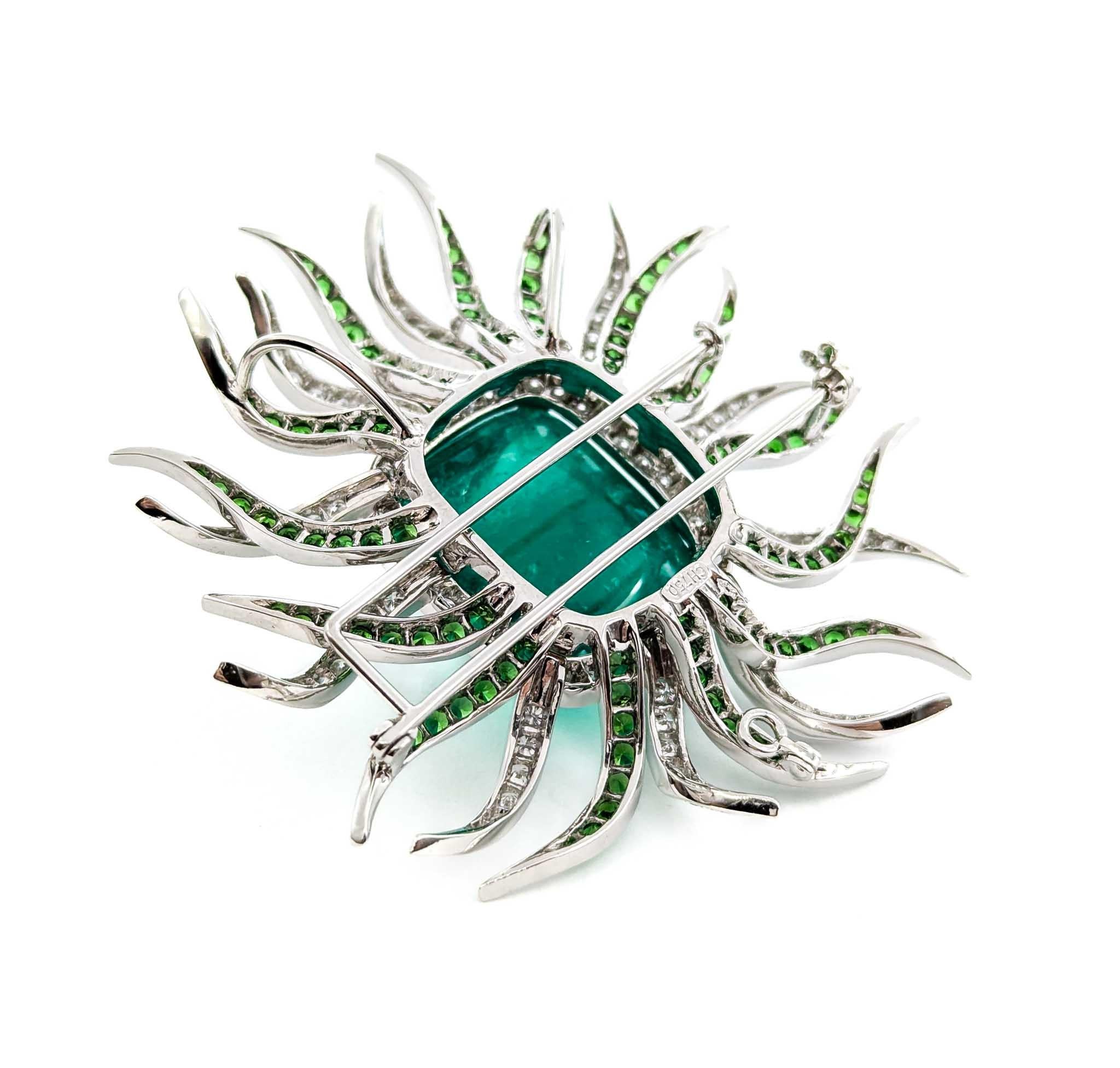 36.97ct Colombian Emerald & Diamond Pendant/Brooch in 18kt White Gold For Sale 5