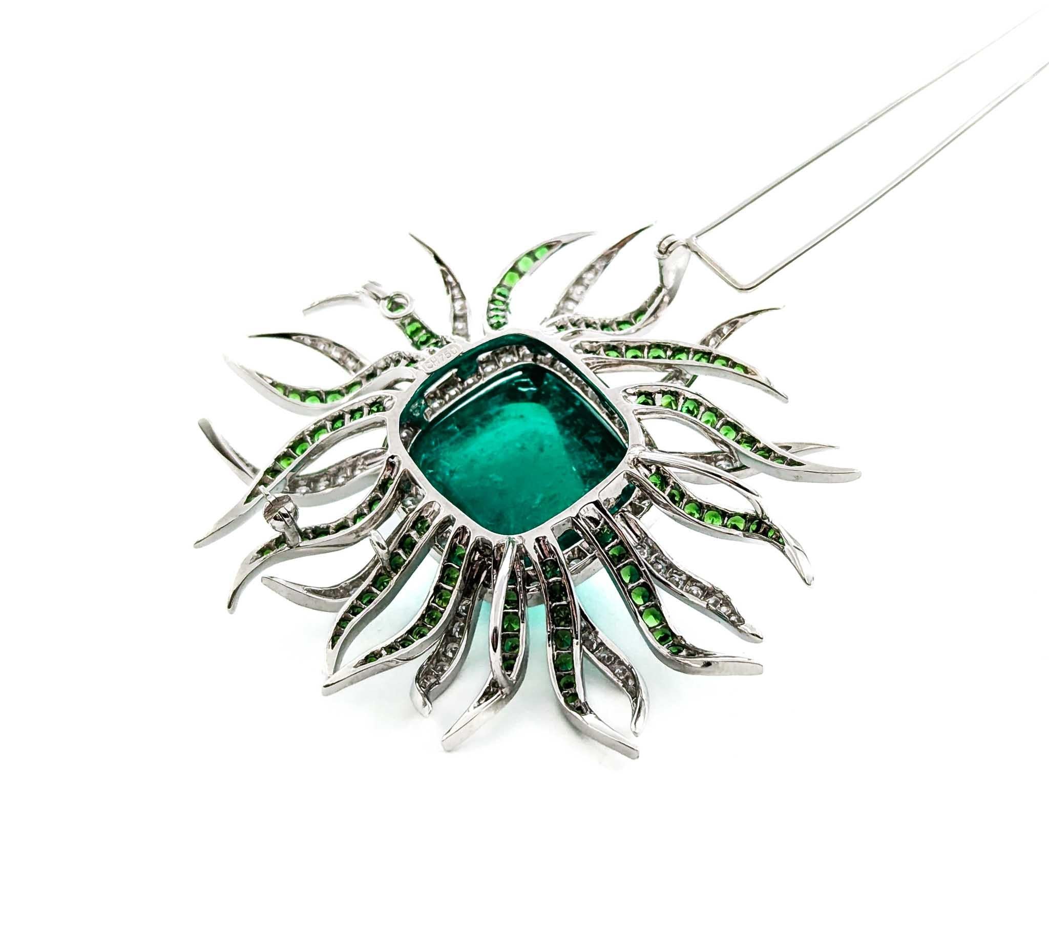 36.97ct Colombian Emerald & Diamond Pendant/Brooch in 18kt White Gold For Sale 7