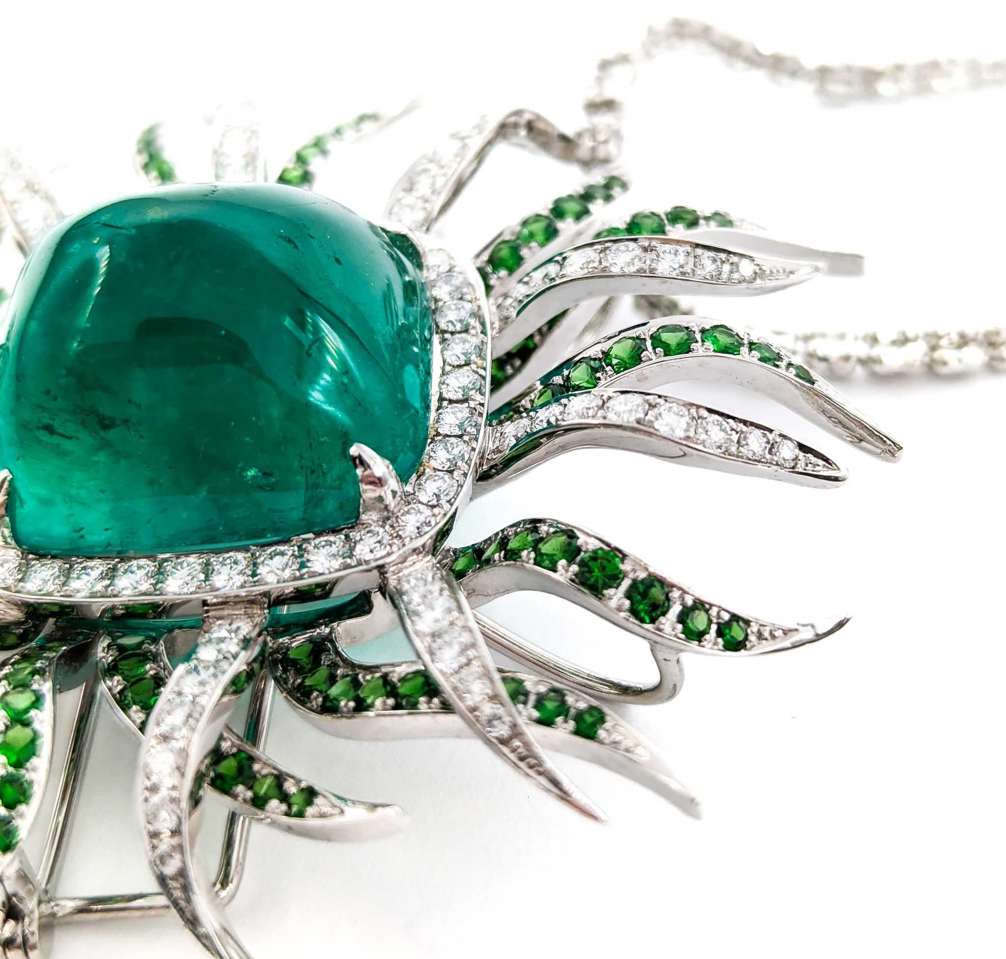 36.97ct Colombian Emerald & Diamond Pendant/Brooch in 18kt White Gold For Sale 8