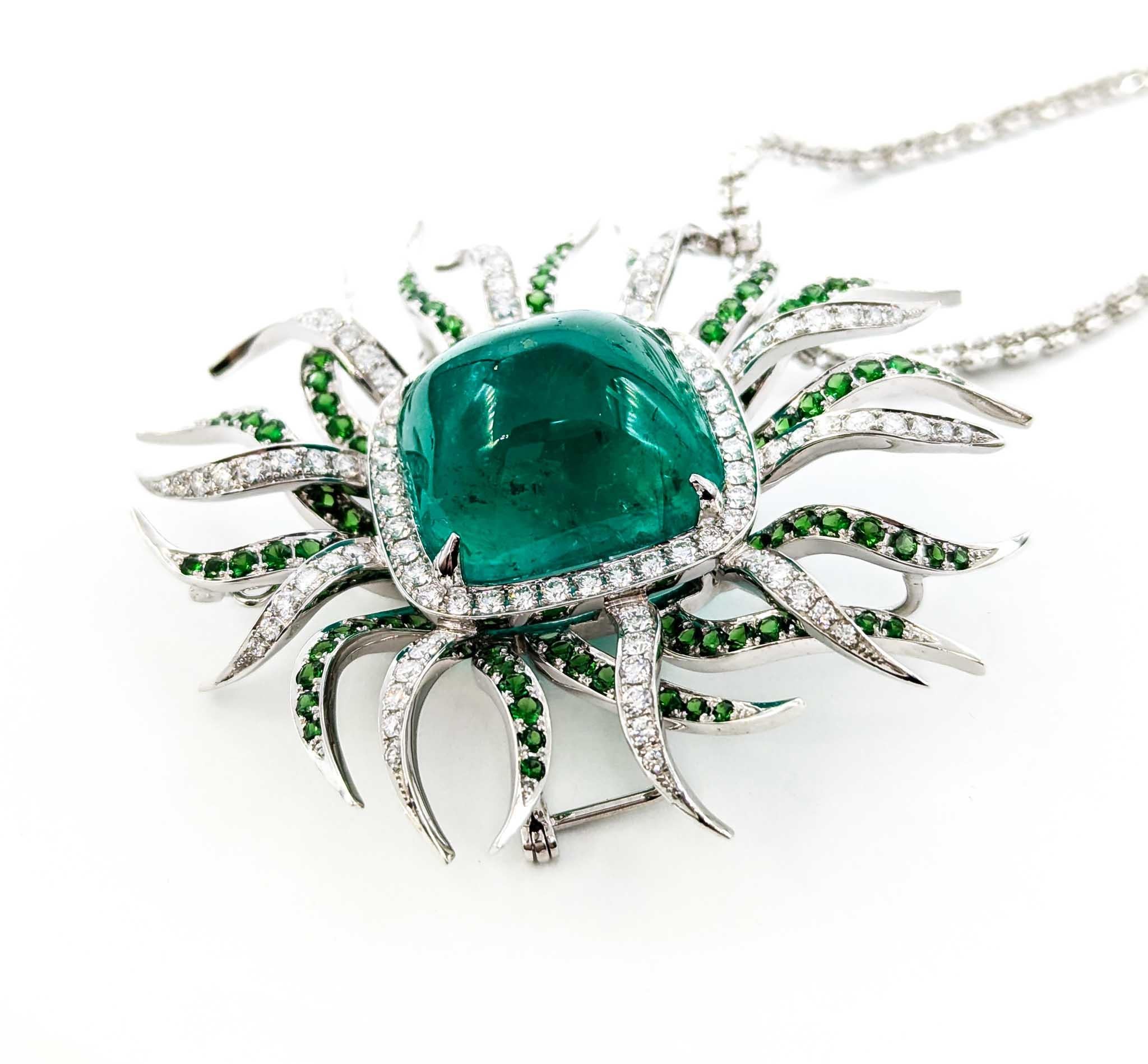36.97ct Colombian Emerald & Diamond Pendant/Brooch in 18kt White Gold For Sale 9