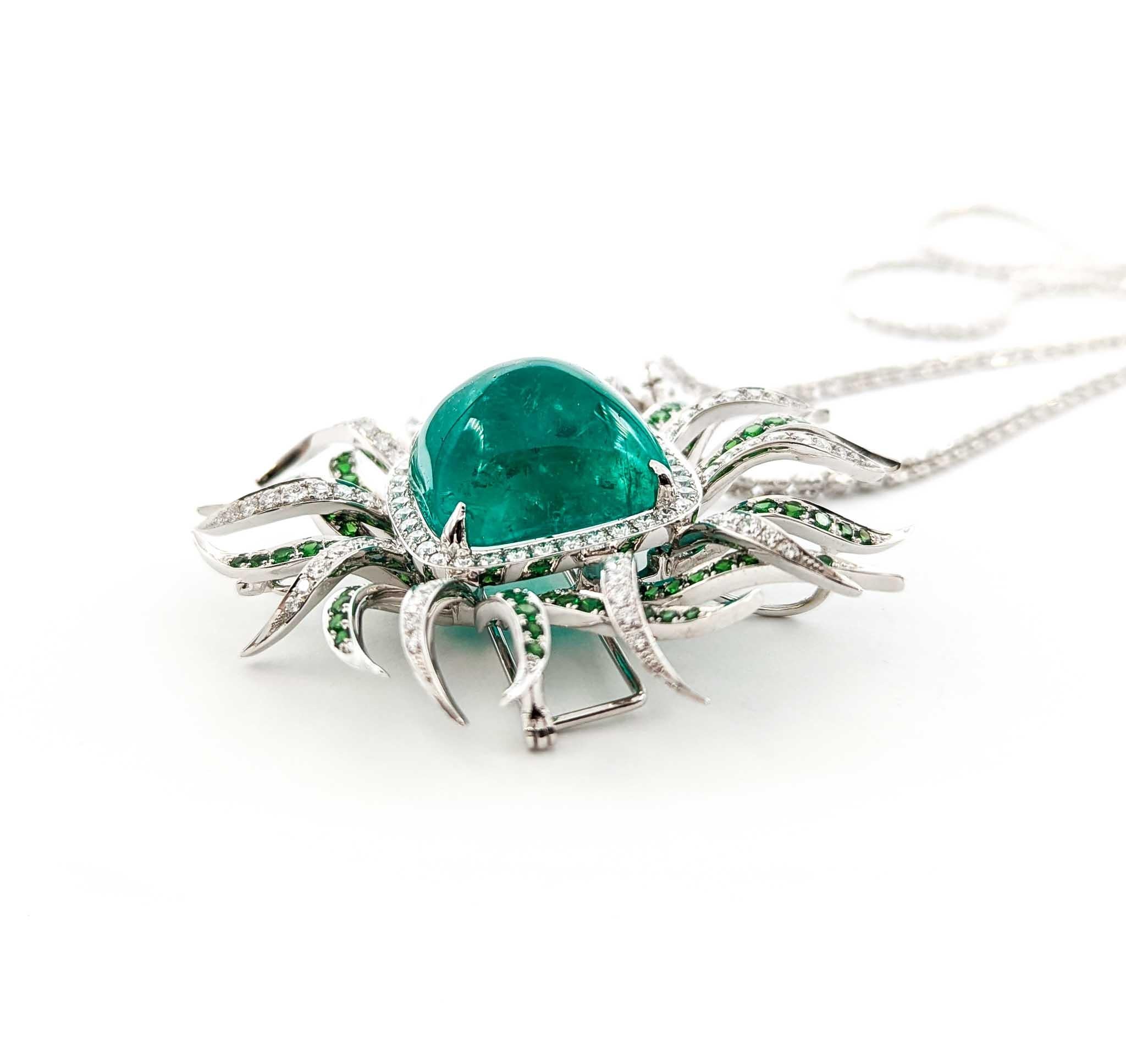 36.97ct Colombian Emerald & Diamond Pendant/Brooch in 18kt White Gold For Sale 10