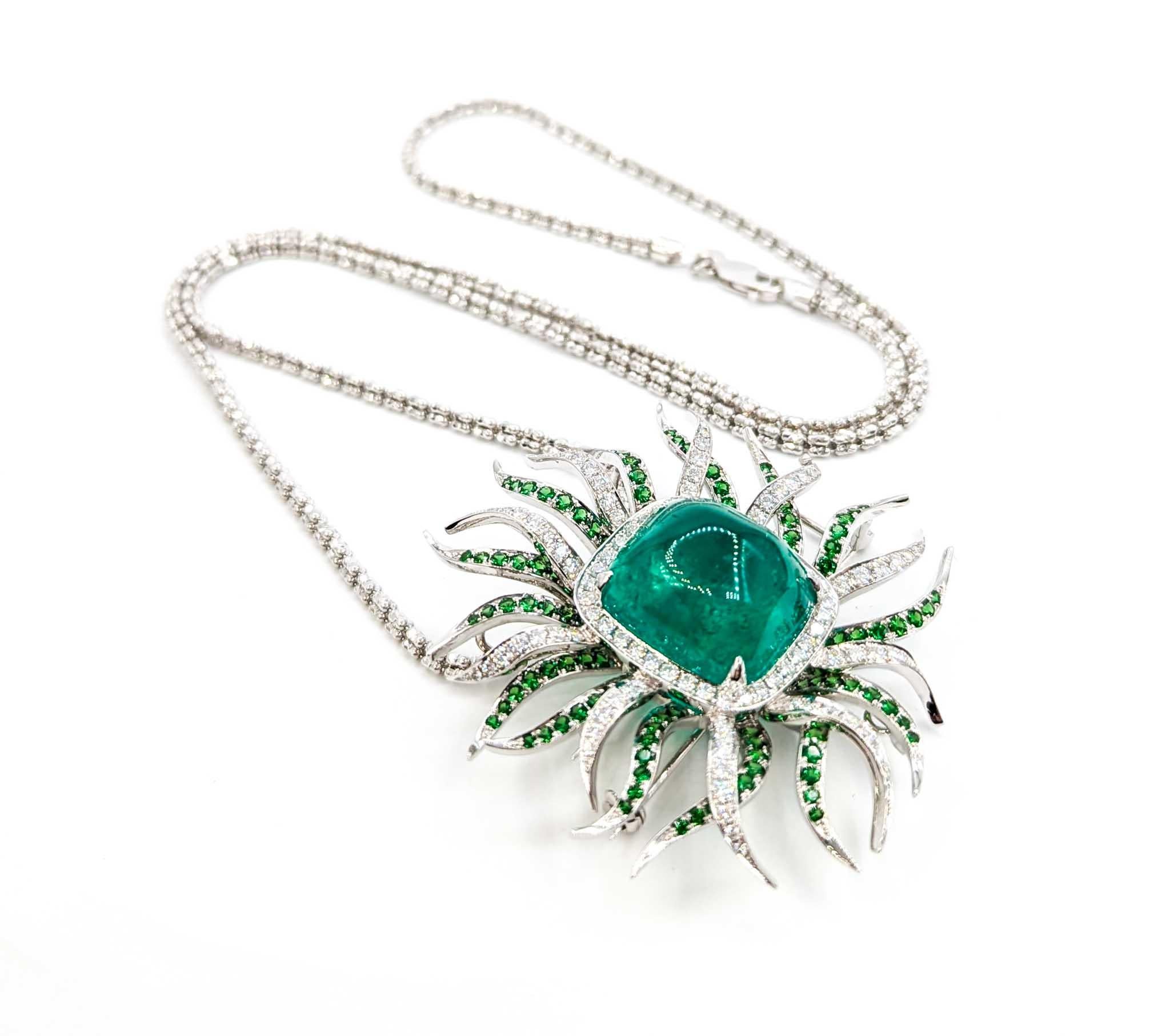 36.97ct Colombian Emerald & Diamond Pendant/Brooch in 18kt White Gold In Excellent Condition For Sale In Bloomington, MN