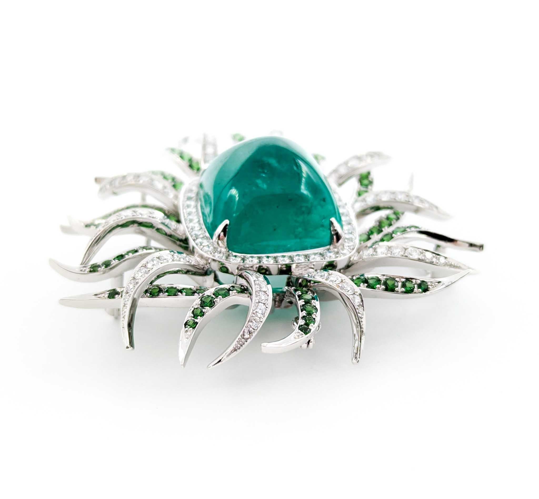 36.97ct Colombian Emerald & Diamond Pendant/Brooch in 18kt White Gold For Sale 2