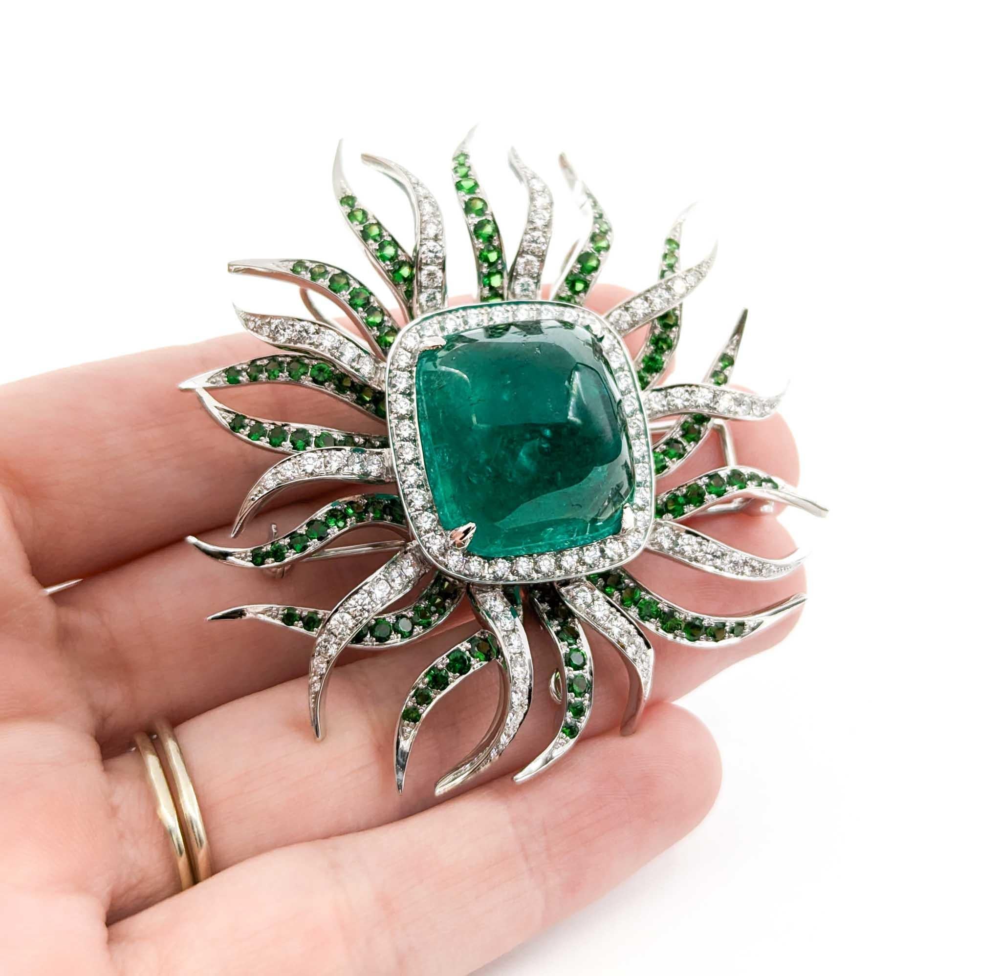 36.97ct Colombian Emerald & Diamond Pendant/Brooch in 18kt White Gold For Sale 4
