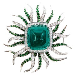 36.97ct Colombian Emerald & Diamond Pendant/Brooch in 18kt White Gold