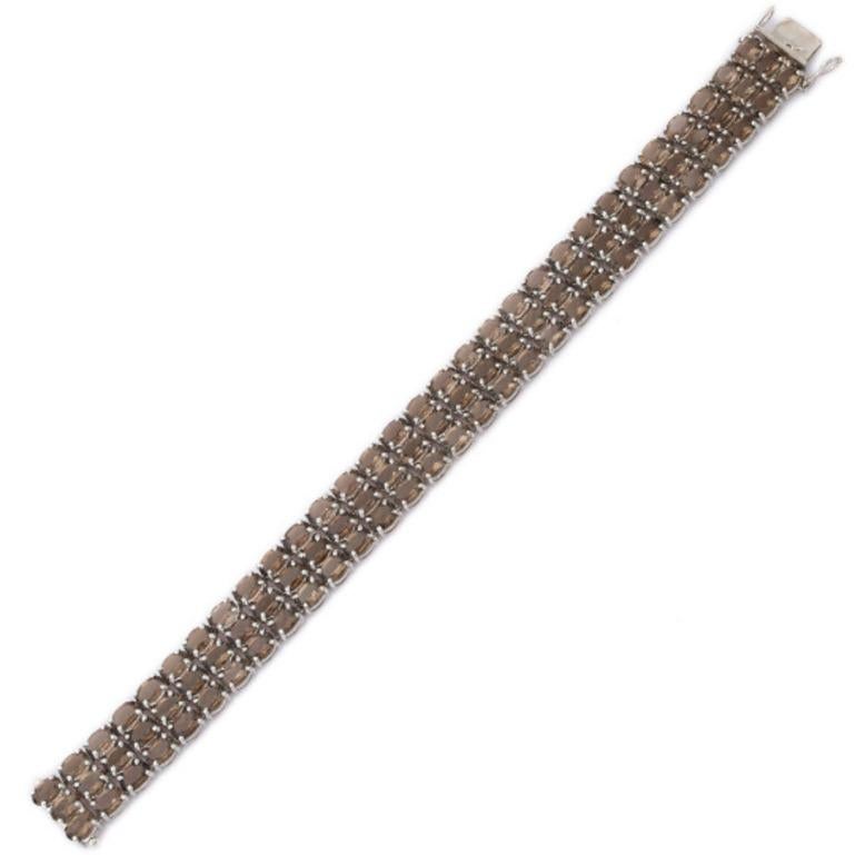 34.03 Carat Smoky Topaz Three Layer Wide Bracelet for Women in Sterling Silver For Sale 2