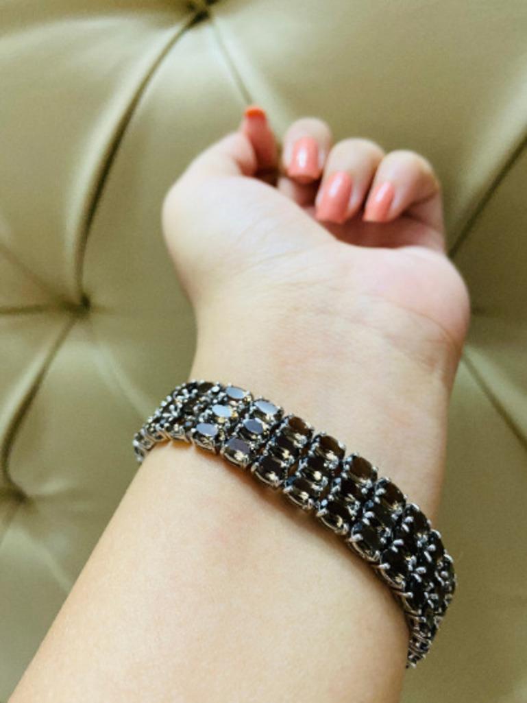 Women's 34.03 Carat Smoky Topaz Three Layer Wide Bracelet for Women in Sterling Silver For Sale