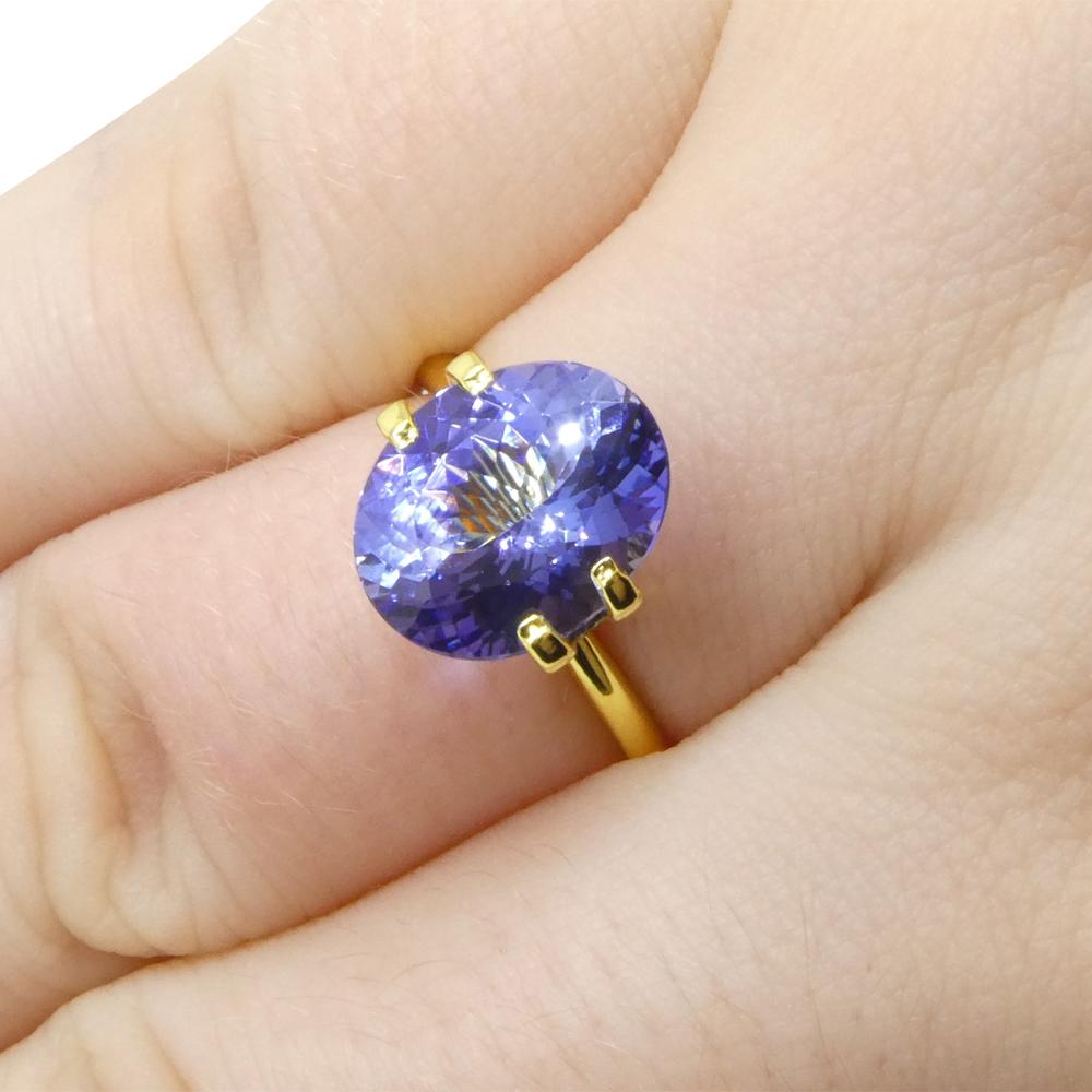 Description:

Gem Type: Tanzanite 
Number of Stones: 1
Weight: 3.69 cts
Measurements: 11.15 x 9.22 x 5.67 mm mm
Shape: Oval
Cutting Style Crown: Brilliant Cut
Cutting Style Pavilion: Modified Brilliant Cut 
Transparency: Transparent
Clarity: Loupe