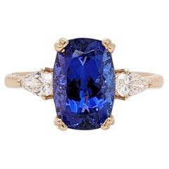 3.69ct Tanzanite Ring w Diamond Accents in 14K Solid Yellow Gold Cushion 11x7mm