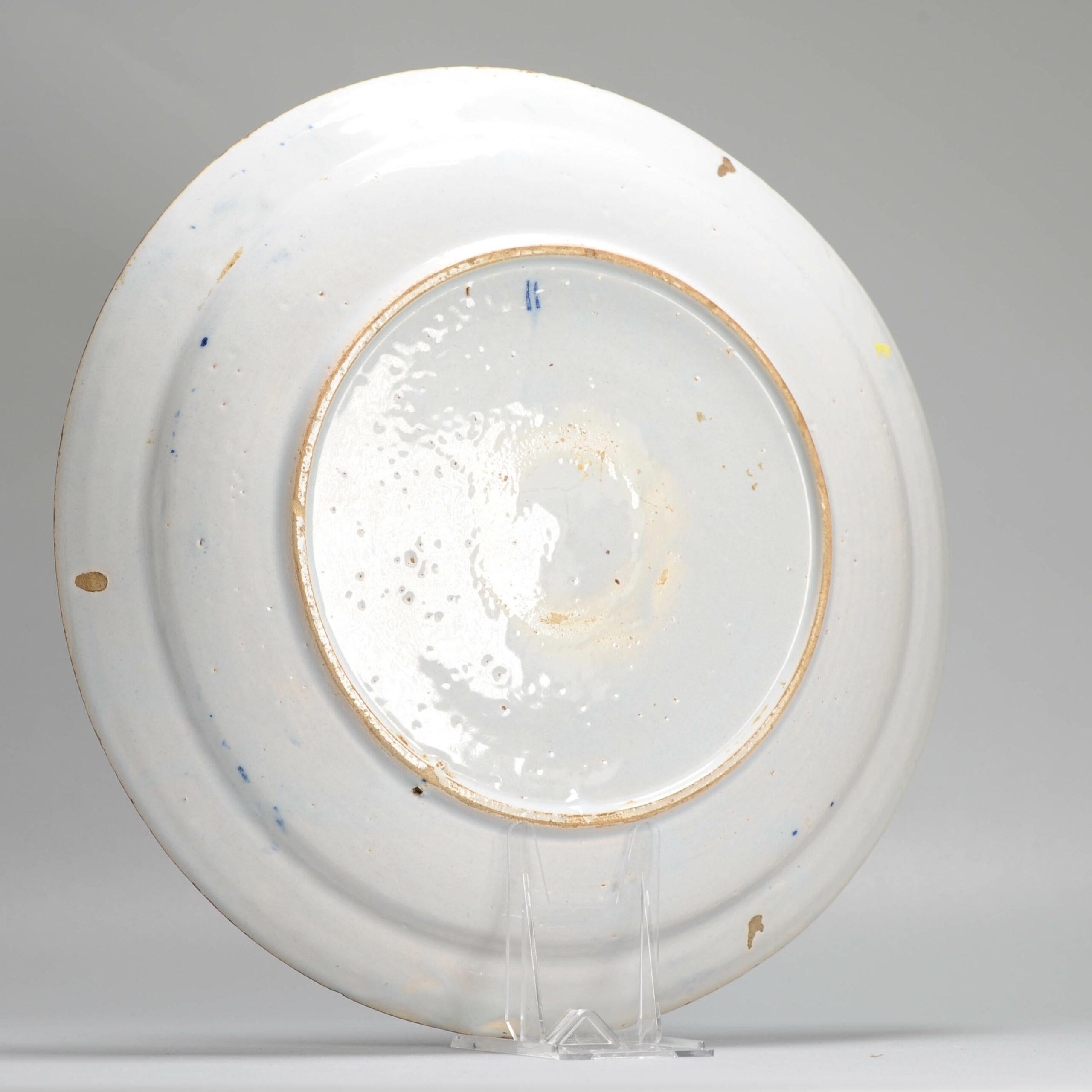 36CM Antique 17/18th c Kraak Style Blue White Dutch Delftware Earthenware Cha. en vente 3