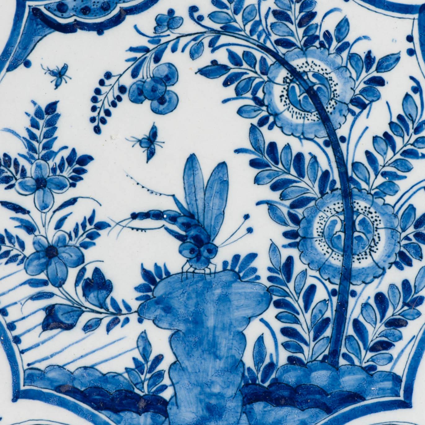 Ming 36CM Antique 17/18th c Kraak Style Blue White Dutch Delftware Earthenware Cha. en vente