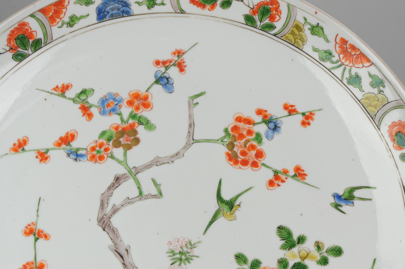 Antique 19C Japanese Kakiemon Style Charger Birds Prunus Rock 1