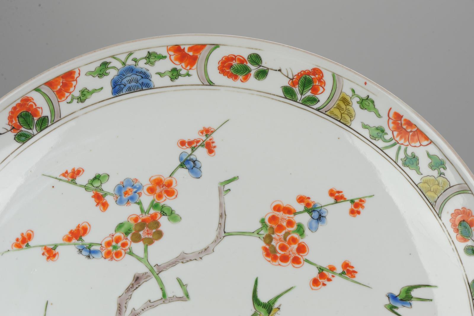 Antique 19C Japanese Kakiemon Style Charger Birds Prunus Rock 2