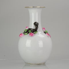 Chinese Famille Rose Vase Peaches Relief Branches Marked Decorative