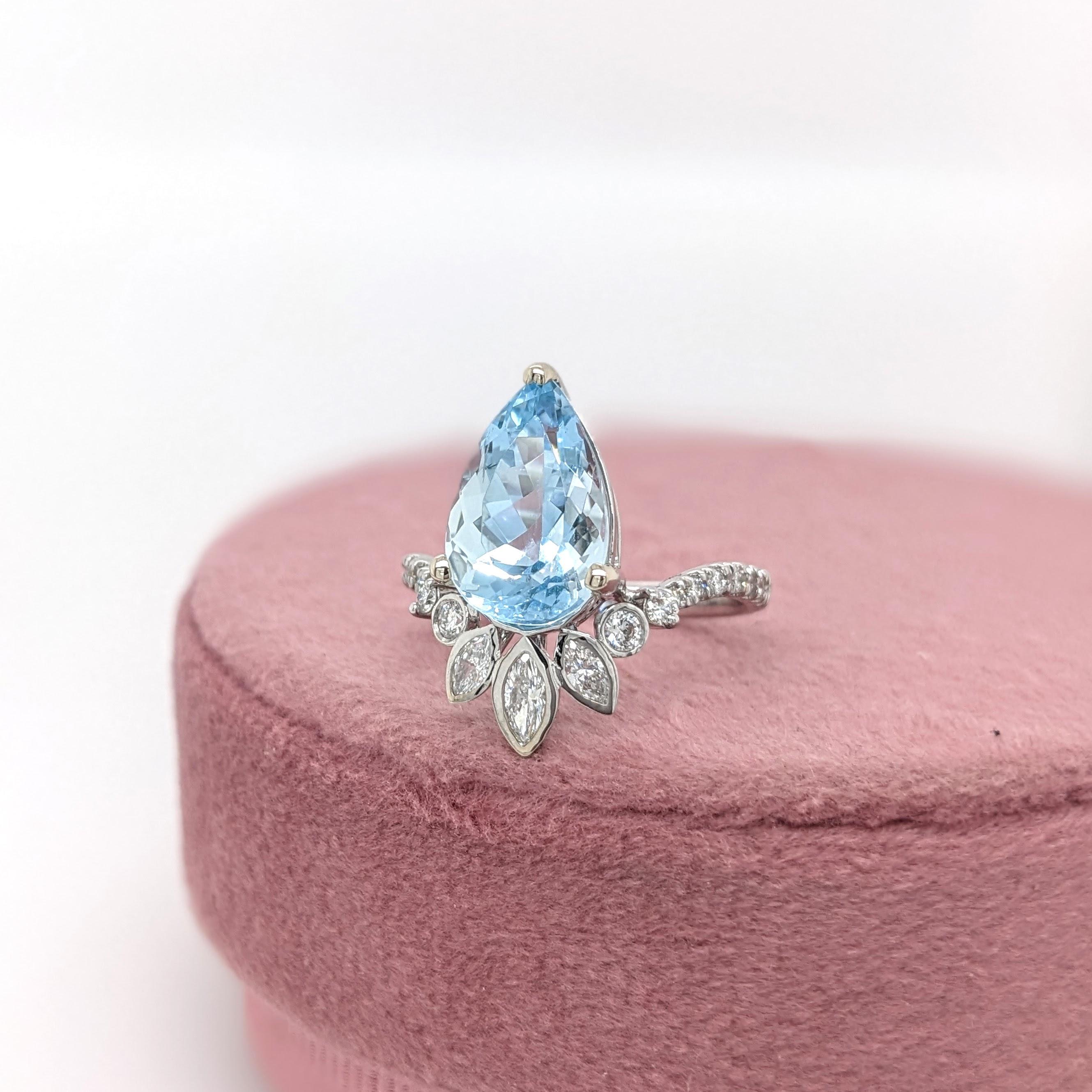 3,6 Karat Aquamarin Ring mit Steinmetz-Diamanten in Birnenform aus massivem 14K Gold in Birnenform 13x8 mm (Moderne)