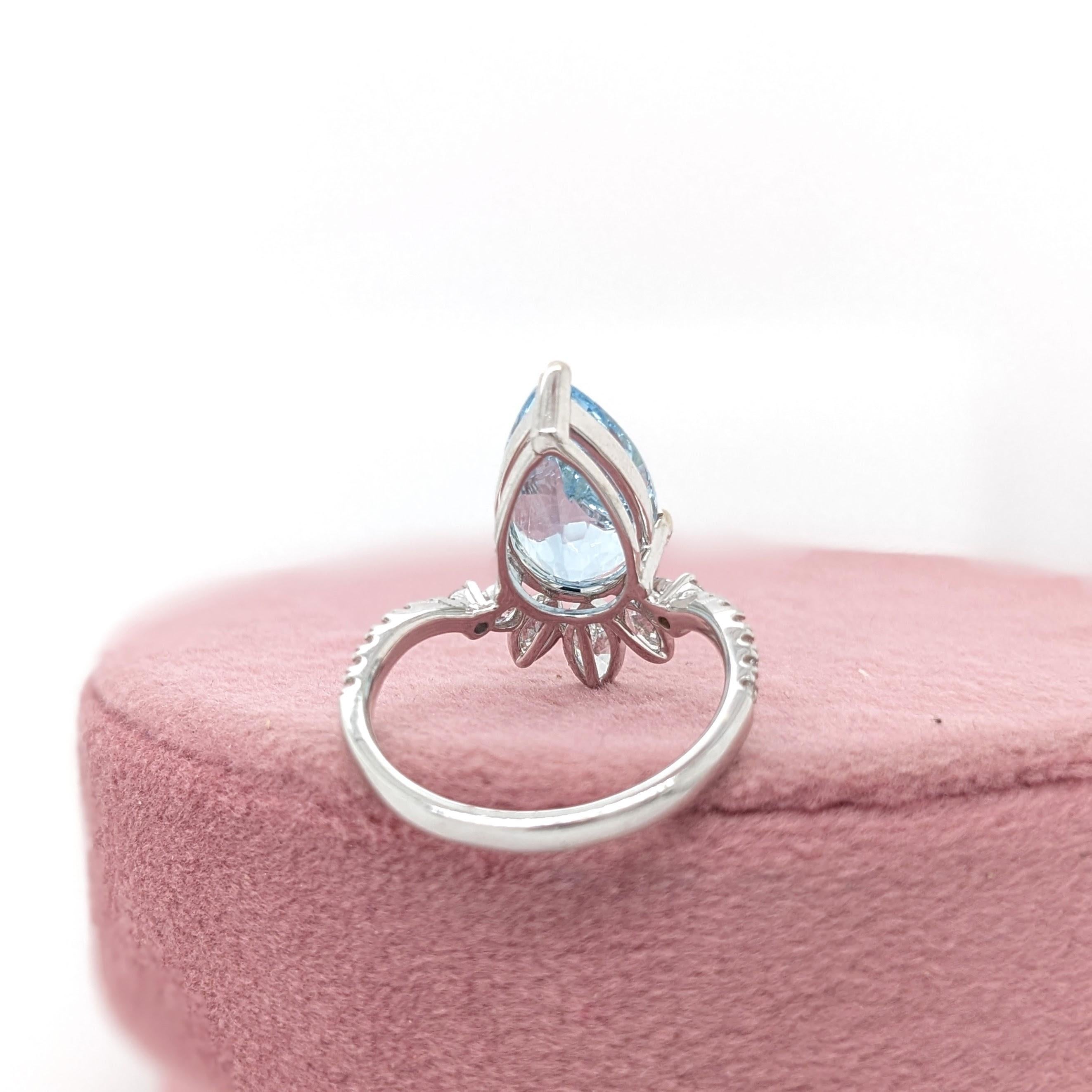 3,6 Karat Aquamarin Ring mit Steinmetz-Diamanten in Birnenform aus massivem 14K Gold in Birnenform 13x8 mm (Tropfenschliff)