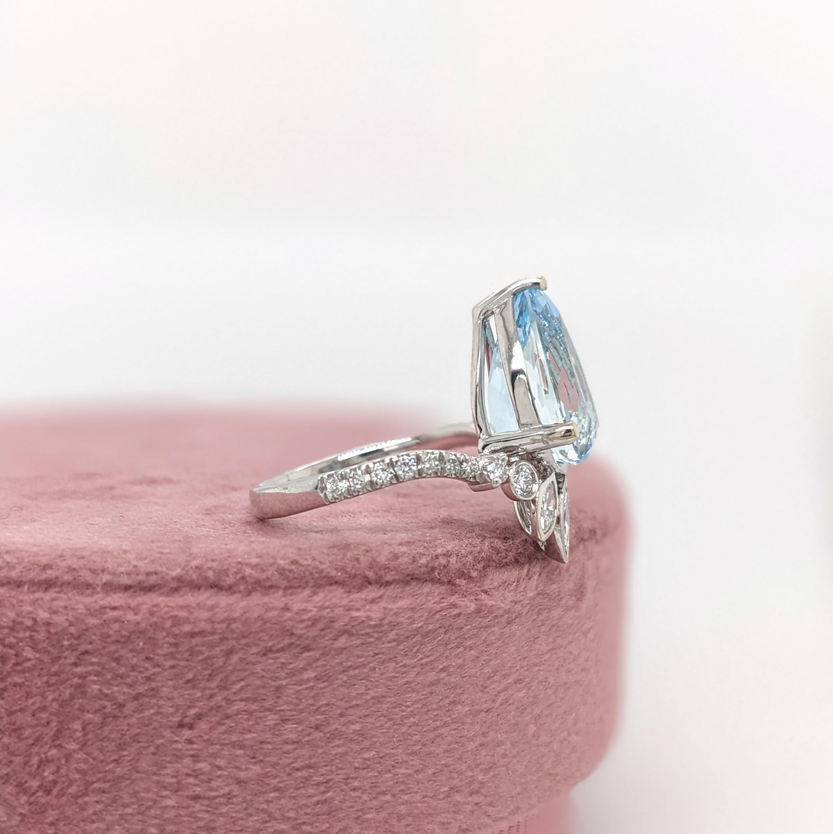 3,6 Karat Aquamarin Ring mit Steinmetz-Diamanten in Birnenform aus massivem 14K Gold in Birnenform 13x8 mm im Zustand „Neu“ in Columbus, OH