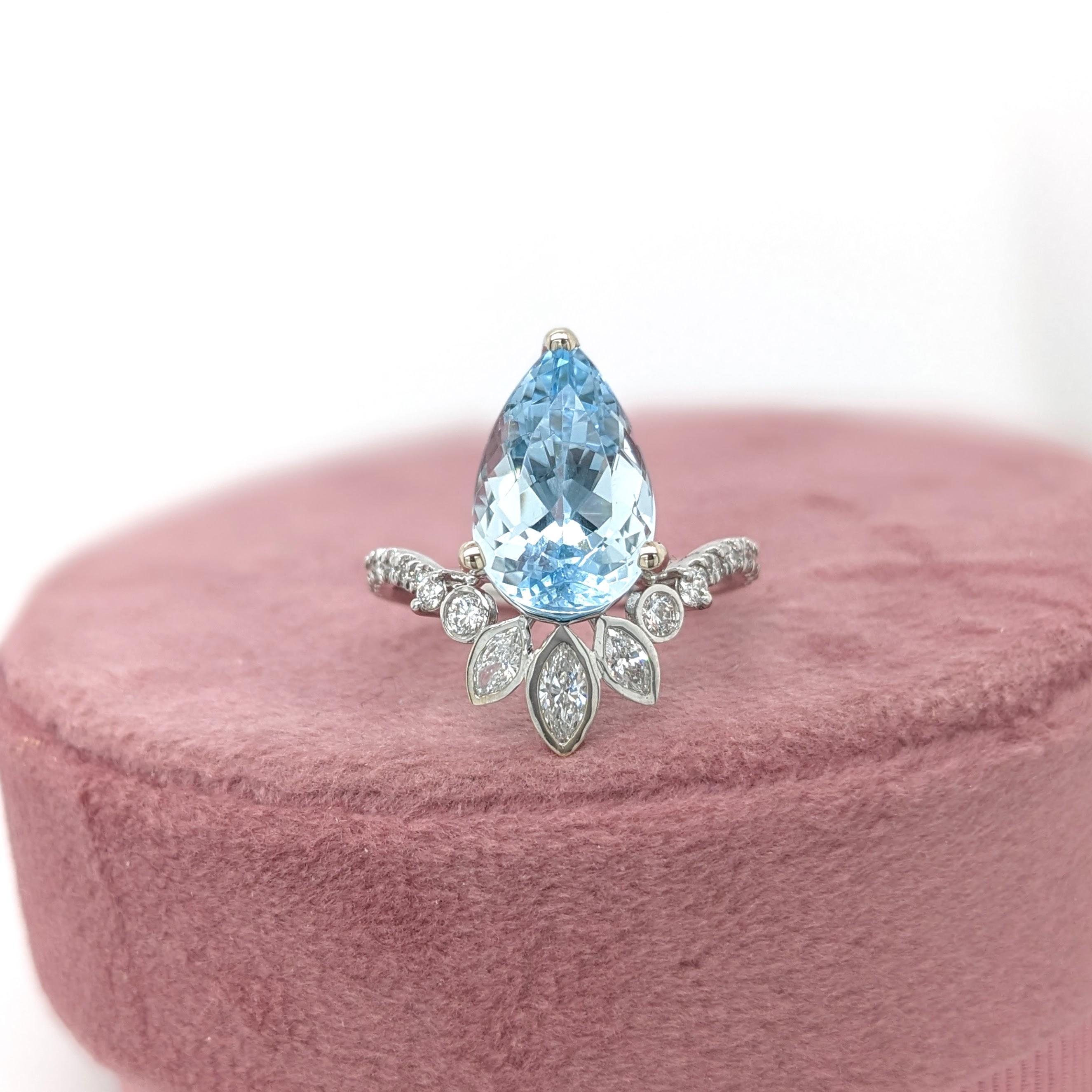 3,6 Karat Aquamarin Ring mit Steinmetz-Diamanten in Birnenform aus massivem 14K Gold in Birnenform 13x8 mm Herren
