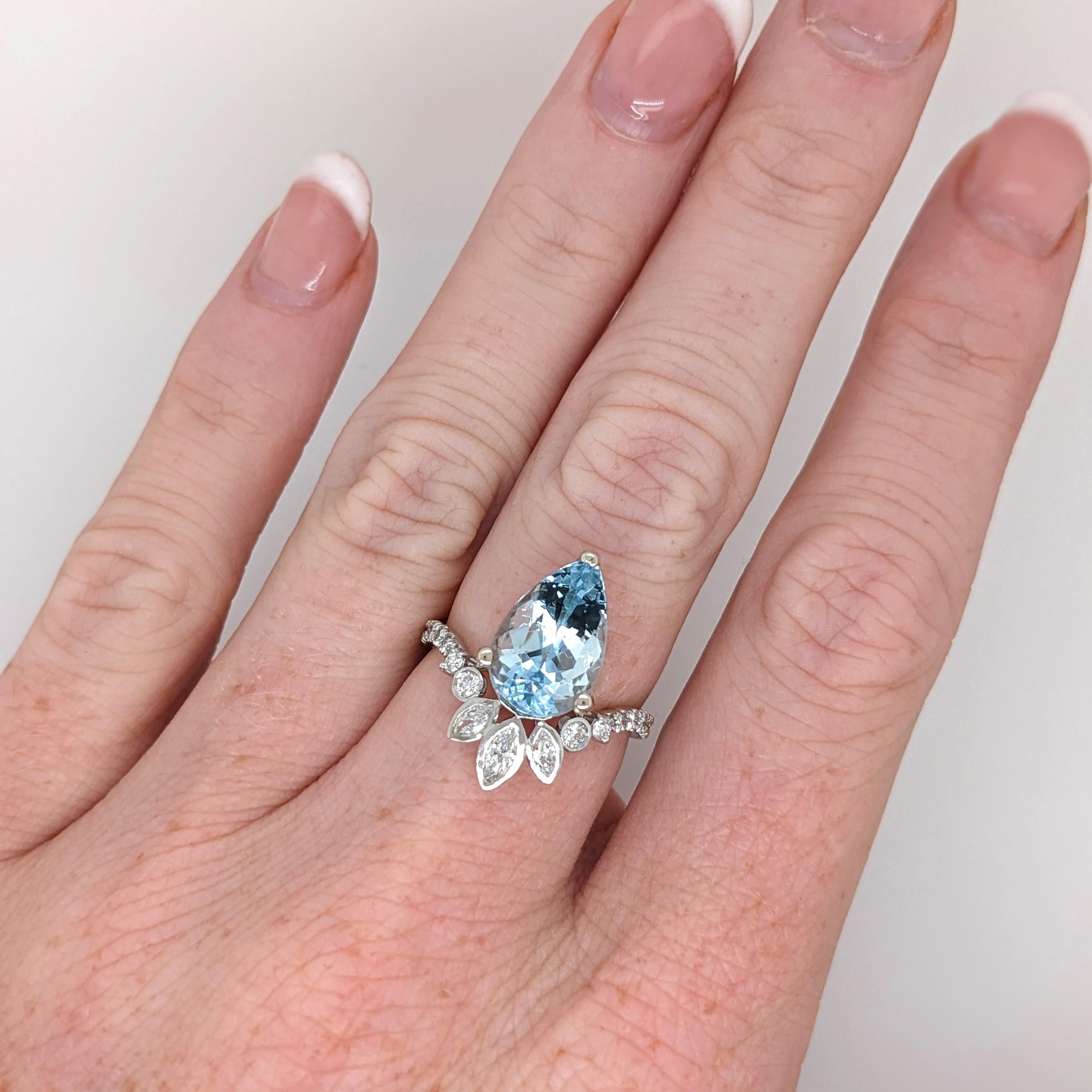3,6 Karat Aquamarin Ring mit Steinmetz-Diamanten in Birnenform aus massivem 14K Gold in Birnenform 13x8 mm 1