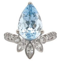 3,6 Karat Aquamarin Ring mit Steinmetz-Diamanten in Birnenform aus massivem 14K Gold in Birnenform 13x8 mm