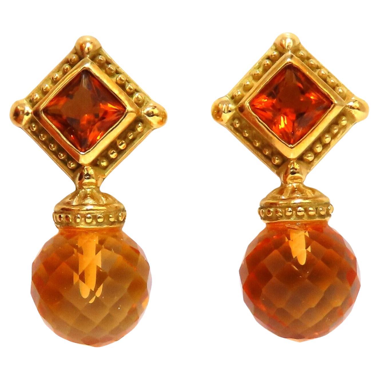 36 Carat Natural Briolette Citrine 18 Karat Gold Earrings