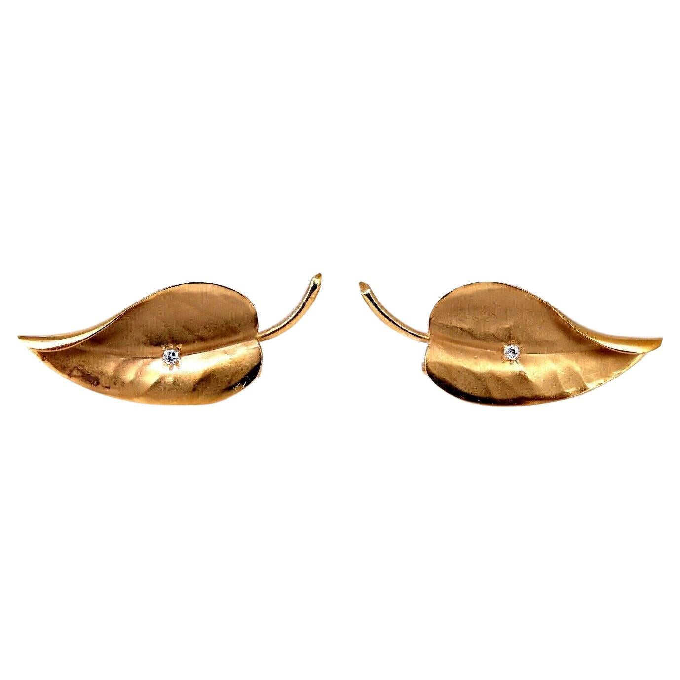 .36ct. Orecchini con diamante tondo naturale con motivo a foglia 3d 14kt non forati