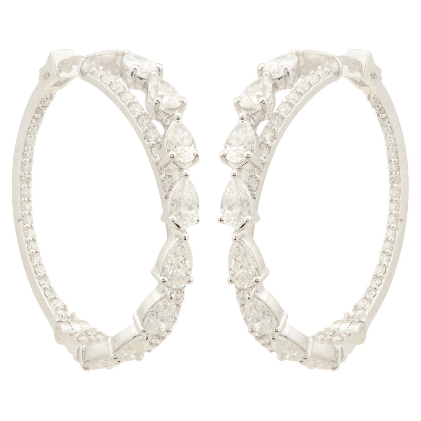 3,6 ct SI Claridad HI Color Diamante Inside Out Pendientes de aro Oro Blanco de 18 Quilates