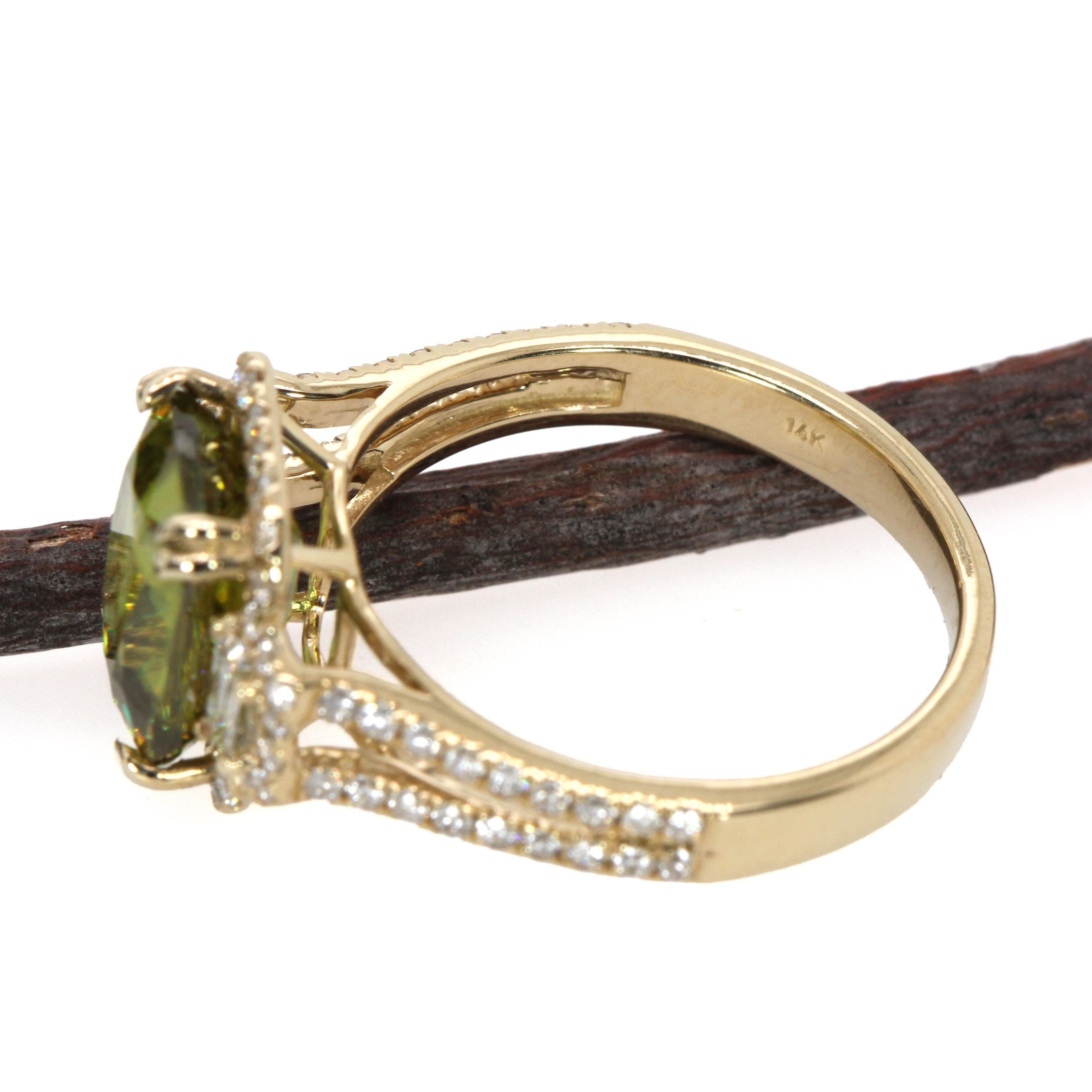 3.6ct Statement Sphene Ring w Natural Diamond Accents in 14K Gold  CU 9x7mm In New Condition For Sale In Columbus, OH