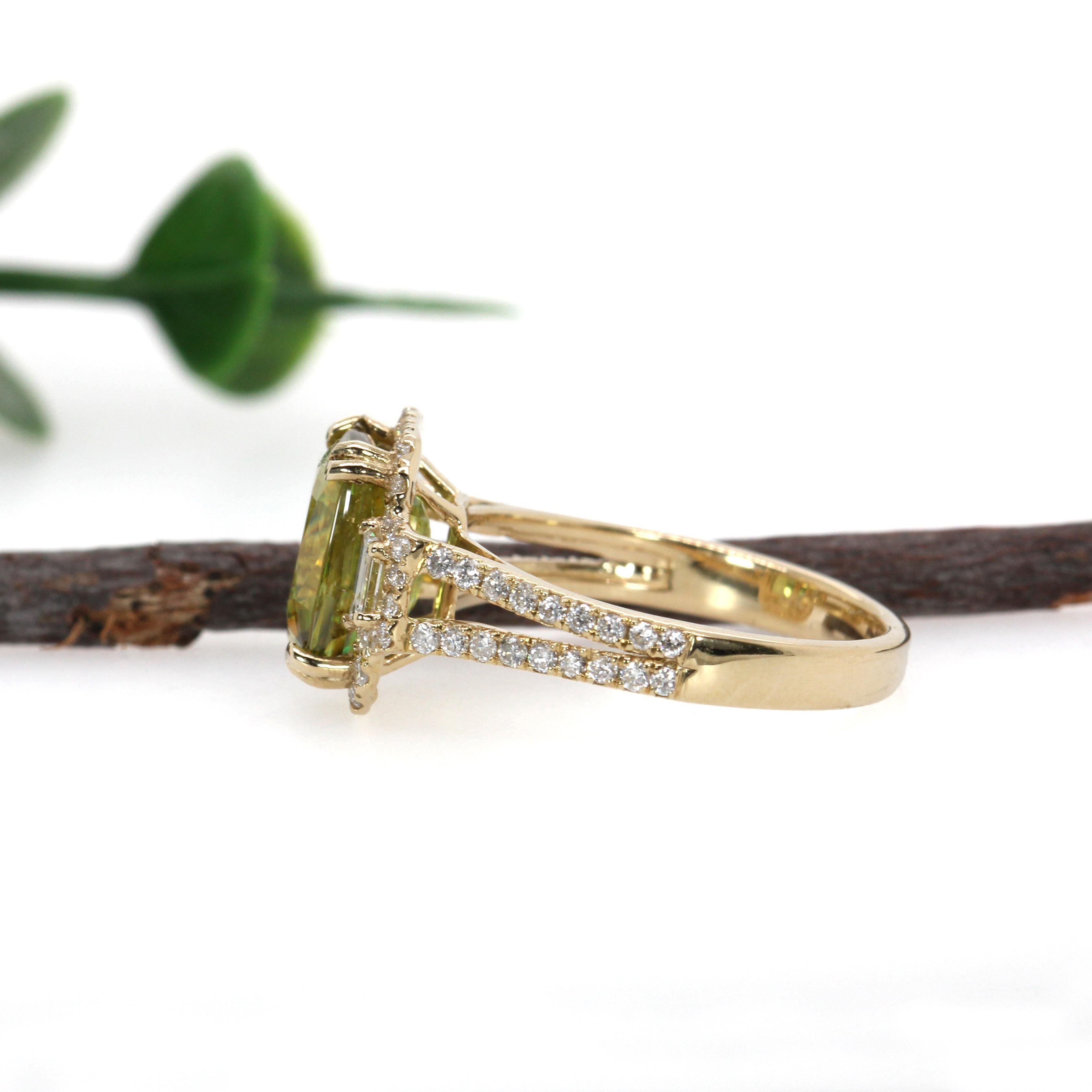 Women's 3.6ct Statement Sphene Ring w Natural Diamond Accents in 14K Gold  CU 9x7mm For Sale