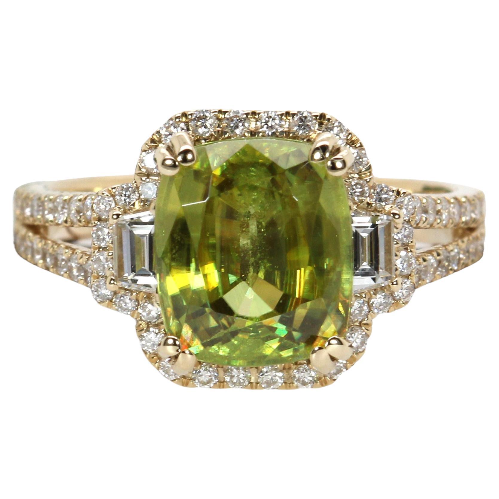 3.6ct Statement Sphene Ring w Natural Diamond Accents in 14K Gold  CU 9x7mm