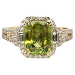 3.6ct Statement Sphene Ring w Natural Diamond Accents in 14K Gold  CU 9x7mm