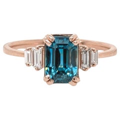 3.6ct Vibrant Blue Zircon Ring w Earth Mined Diamonds in Solid 14K Gold EM 9x6mm
