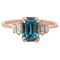 3.6ct Vibrant Blue Zircon Ring w Earth Mined Diamonds in Solid 14K Gold EM 9x6mm