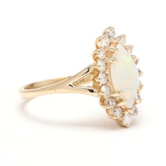 .36ctw Opal & Diamond Navette Ring, 14k Yellow Gold, Ring Size 5