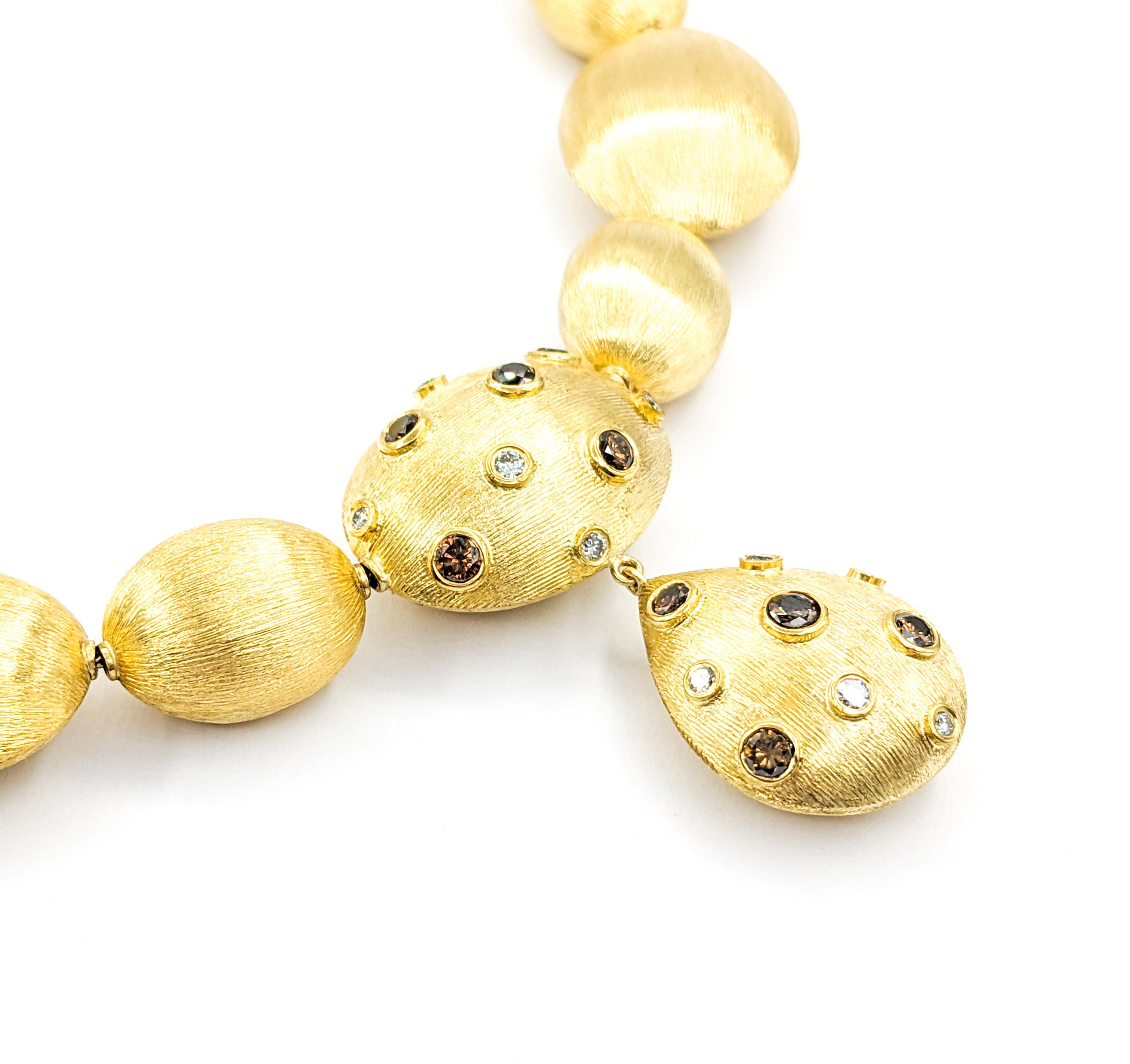 Round Cut .36ctw White Diamond & 1ctw Brown Diamond Yellow Gold Rudolph Friedmann Necklace For Sale