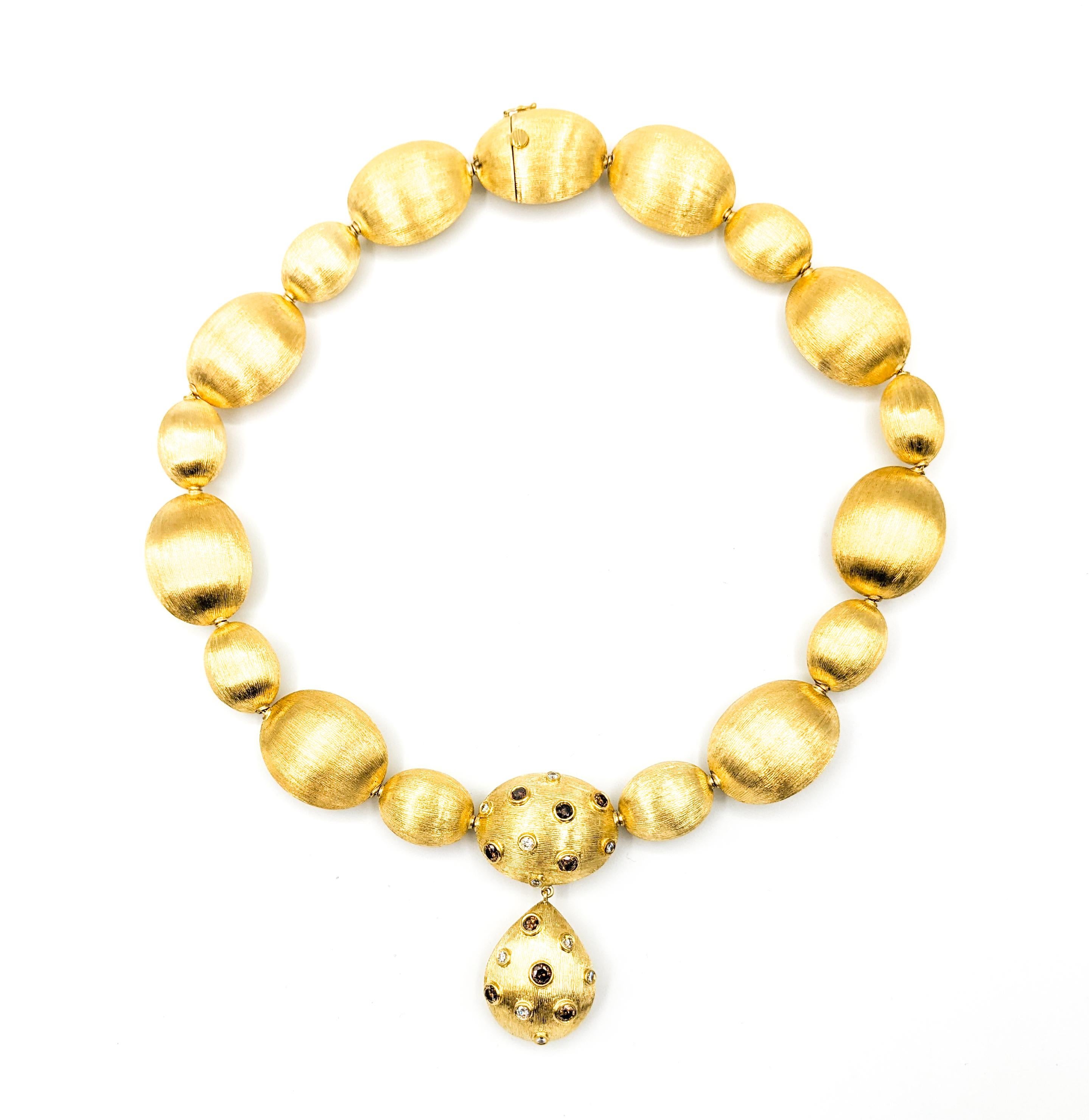 .36ctw White Diamond & 1.ctw Brown Diamond Yellow Gold Necklace For Sale 4