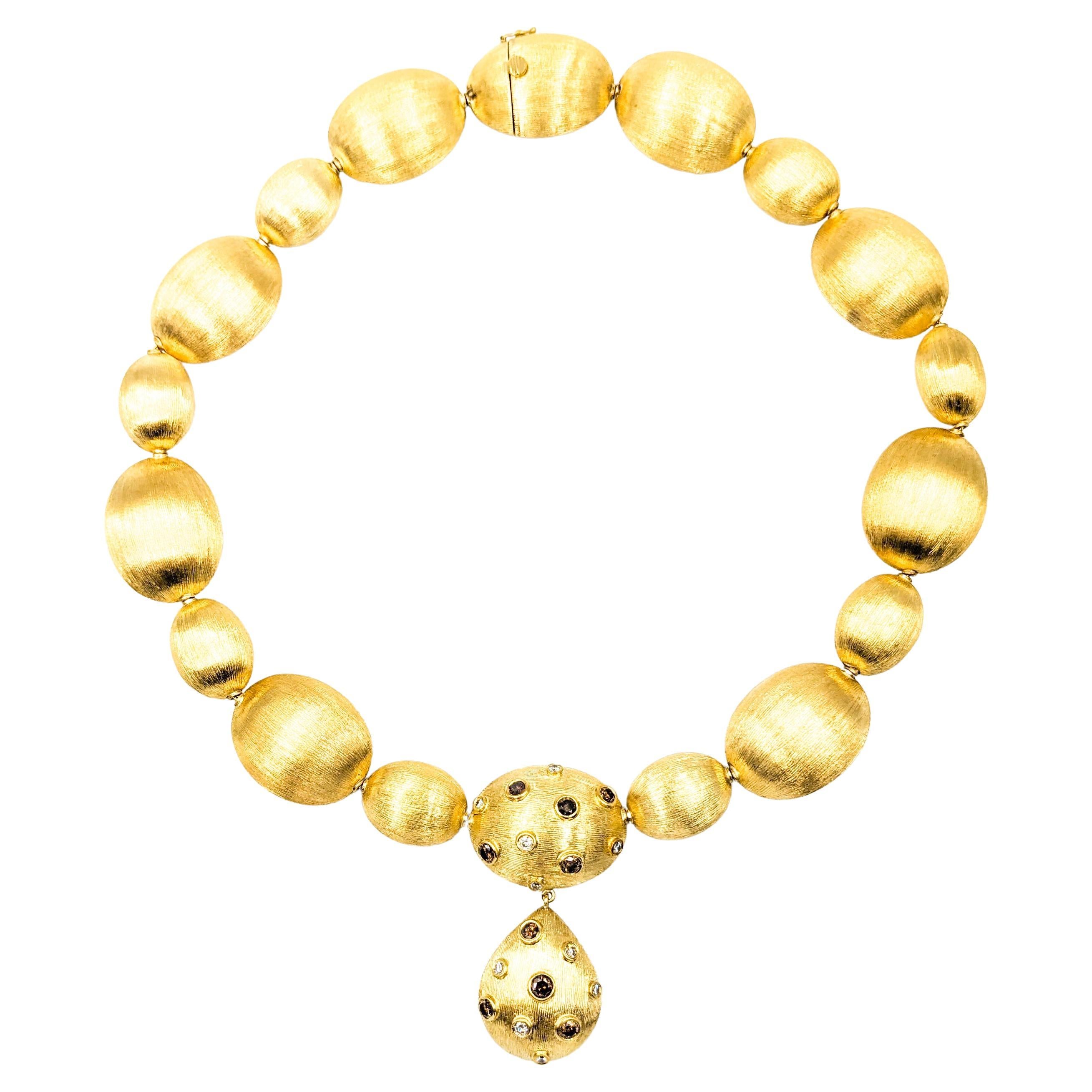 .36ctw White Diamond & 1.ctw Brown Diamond Yellow Gold Necklace For Sale