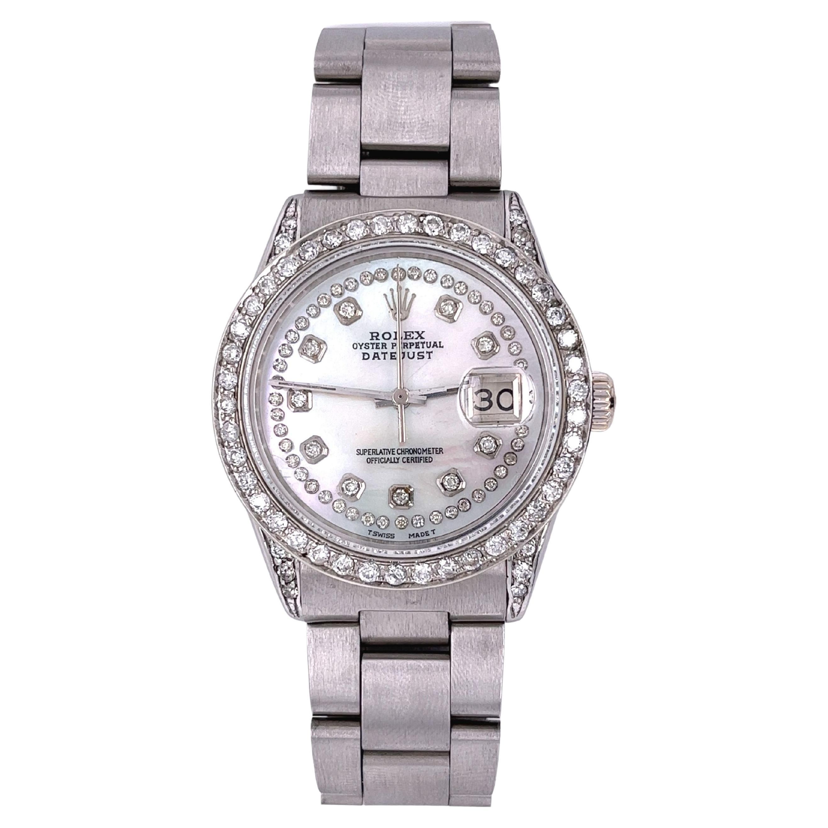 MOP Rolex DateJust With Diamond Dial and Diamond Bezel, Oyster Strap