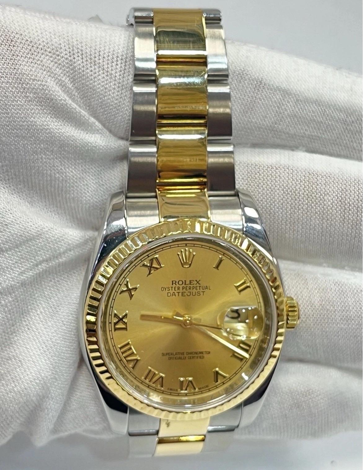 Rolex Montre Datejust 116233 champagne à cadran chiffres romains bicolore 36 mm en vente 6